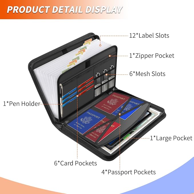 Hontom Accordion File Organizer, 13 Pockets Fireproof Expanding File Folder - Image 3
