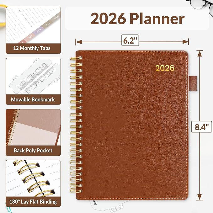 SUNEE 2026 Weekly & Monthly Planner 6.4"x8.5"- 12 Month, Vegan Leather Cover - Image 4