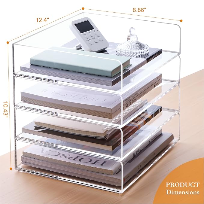 HeZone 4 Tier Paper Organizer for Desk, Acrylic Paper Tray, Office File - Image 3