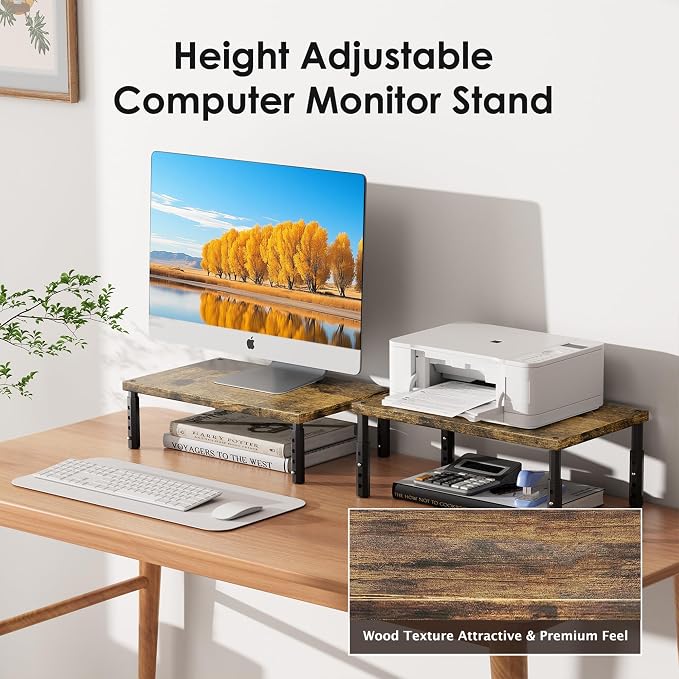 ECOLOVI Adjustable Wood Computer Monitor Stand Riser, Office Desk Organizer and - Image 3