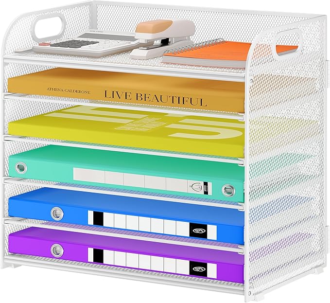Cawukege 6 Tier Paper Organizer, Mesh Desk Organizer, Metal File Organizer by Cawukege