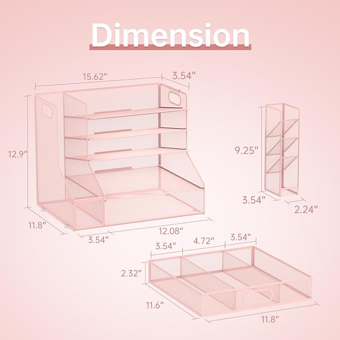 SUPEASY Desk Organizer with File Holder, 5-Tier Mesh Paper Organizer Letter - Image 5