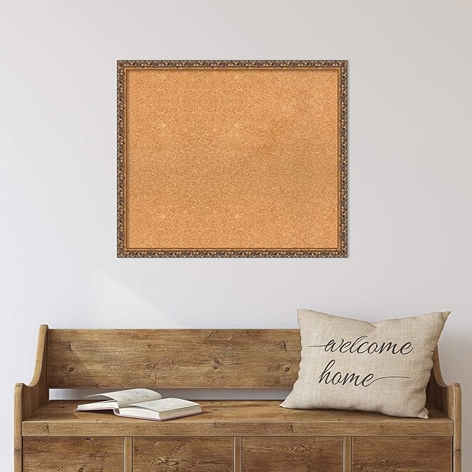 Amanti Art Natural Cork Board for Wall, 24x28 Vision Board with Bronze Frame, Medium Corkboard Office Decor for Home Organization, Traditional Corkboard Pinboard to Display Items for Home-DeskLoop Office
