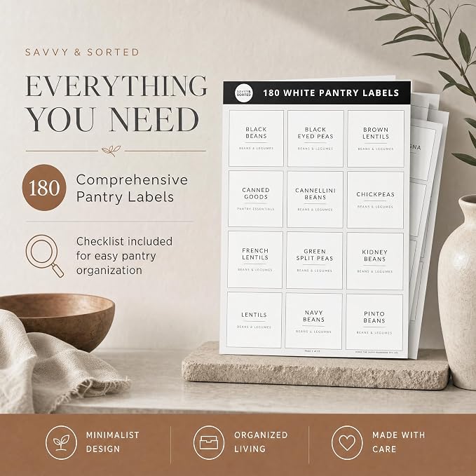 SAVVY & SORTED Minimalist Pantry Labels, 180 Waterproof Vinyl Stickers - Image 3
