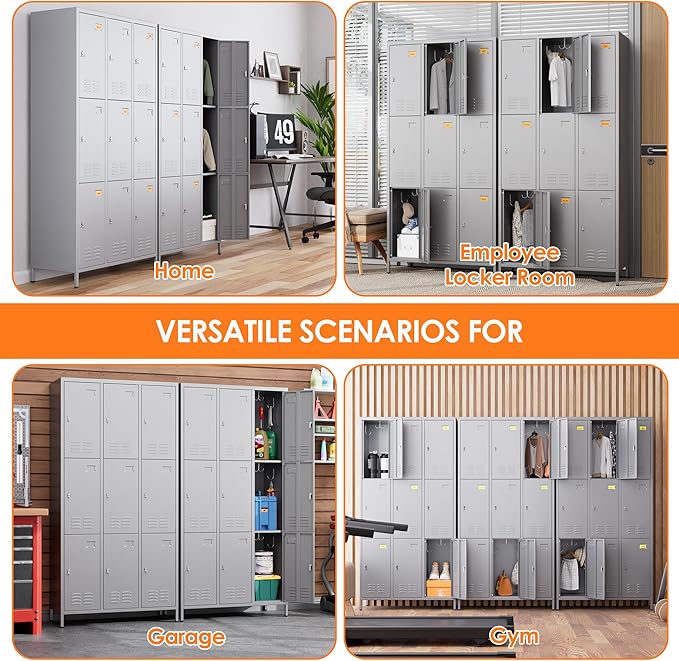 9 Doors Metal Locker with 27 Hooks and Business Card Holder,Metal Lockers for Employees with Ventilation Holes for School Office Gym Garage,Assembly Required,Dark Grey-DeskLoop Office