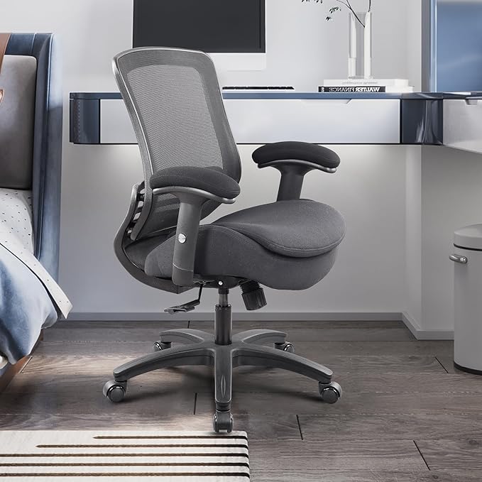 400lbs Ergonomic Office Chair with Double Seat Cushion and Soft Armrests for Executive Computer Desk with Built-in Lumbar Support (Black)-DeskLoop Office