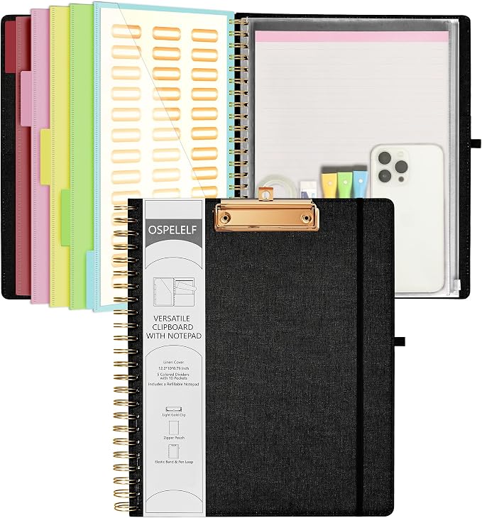 Ospelelf Black Foldable Spiral Clipboard Folio by OspelelfOfficeSupplies