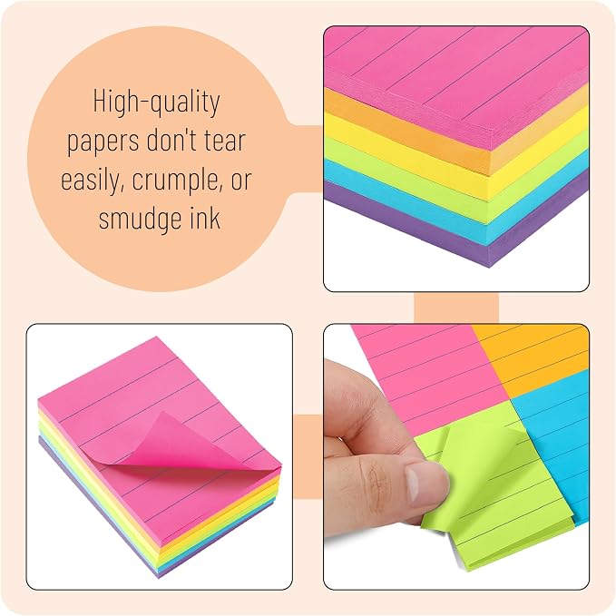 Mr. Pen- Small Lined Sticky Notes, 1.5" x 2", 6 Pads, 60 Sheets/Pad | Vibrant - Image 4