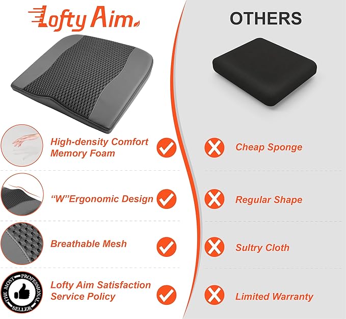 Car Seat Cushion, Comfort Memory Foam Car Cushions for Driving - Sciatica & Lower Back Pain Relief, Driver Seat Pillow for Auto, Office Chair, Wheelchair - 4D Mesh Black-DeskLoop Office