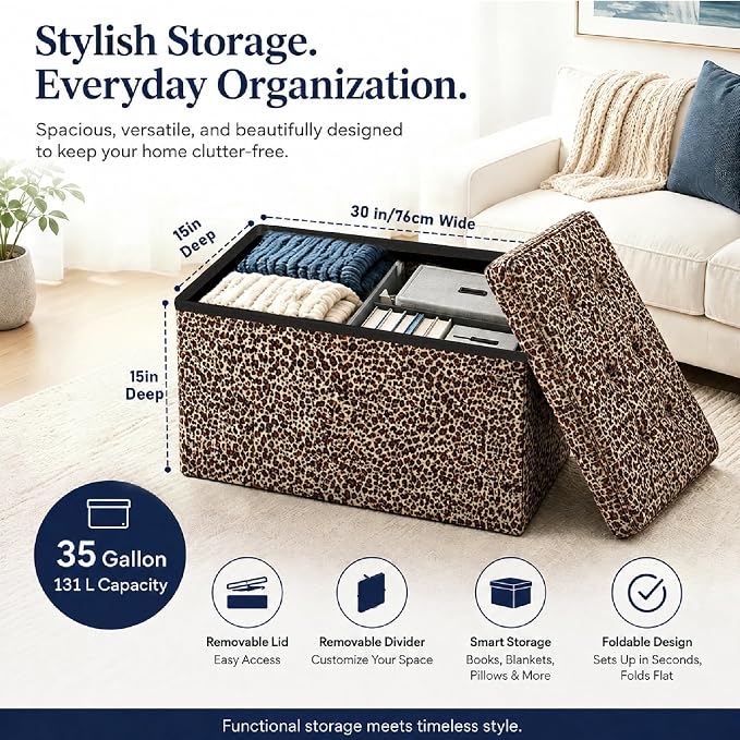 ALASDO 30 Inch Folding Storage Ottoman Bench - Image 5