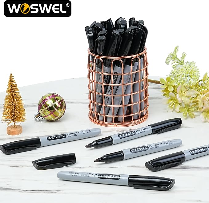 WOSWEL Permanent Markers Bulk, 100 Pack Fine Point Tip Black Permanent Marker - Image 6