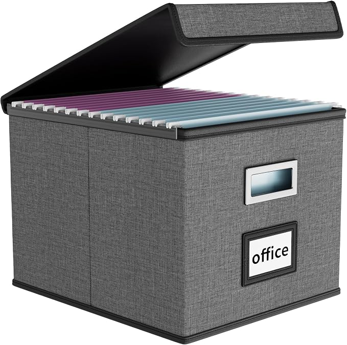 File Organizer Box with Lid, Collapsible File Folder Organizer by Huolewa