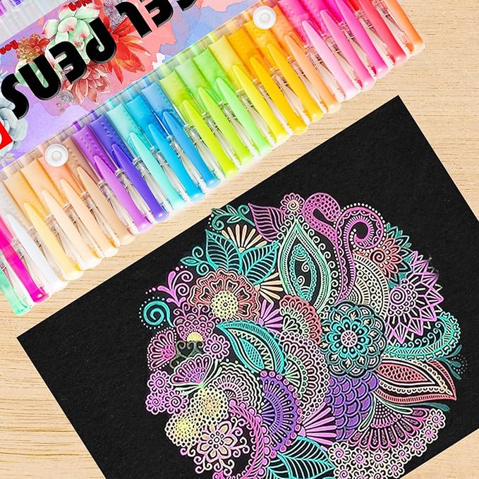 Pastel Gel Pens for Coloring Book,72 Color Gel Pens Set including 24 Color Gel Pen with 48 Refills,40% More Ink Colored Gel Pens for Drawing, Doodling, Scrapbook, Journaling-DeskLoop Office
