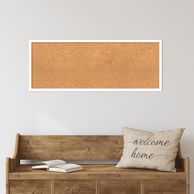 Amanti Art Natural Cork Board for Wall, 15x39 Vision Board with White Frame, Medium Corkboard Office Decor for Home Organization, Modern Corkboard Pinboard to Display Items for Home Organization in-DeskLoop Office