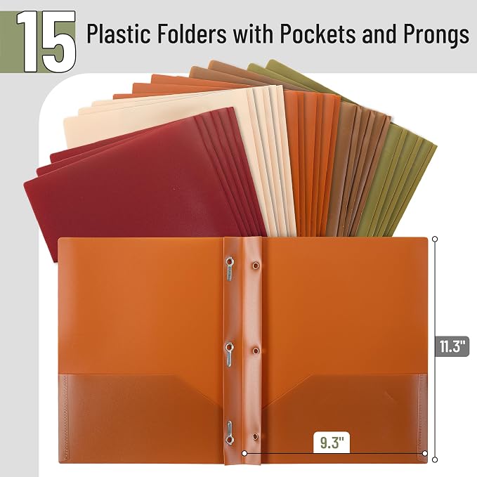 Mr. Pen- Plastic Folders with Pockets and Prongs, 15 Pack, Letter Size | - Image 2