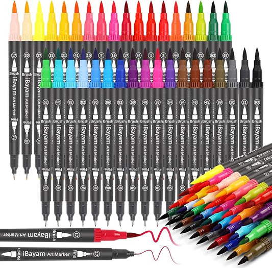 iBayam Dual Brush Marker Pens, 36 Colors Fine Tip Markers, Double Tip Brush Pens for Adult, Coloring Marker for Coloring Book, Cute School Supplies, Arts and Crafts Office Desk Supplies-DeskLoop Office