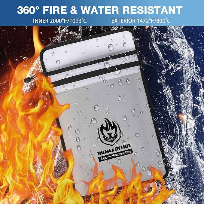 Upgraded Two Pockets Fireproof Document Bag, andyer 15”x 11”Waterproof - Image 2