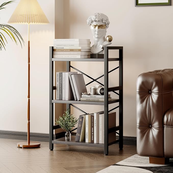 Homeiju Bookshelf, 3 Tier Industrial Bookcase, Metal Small Bookcase, Rustic - Image 6