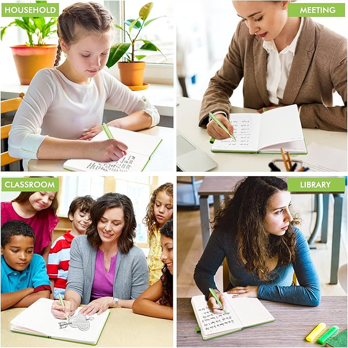 feela 5 Pack Notebooks Journals Bulk, Hardcover Notebook Classic Ruled Lined Journals with Pen Holder for Women Girls School Business Supplies, with 5 Black Pens, 120 GSM, 5.1”x8.3”, A5, Green-DeskLoop Office