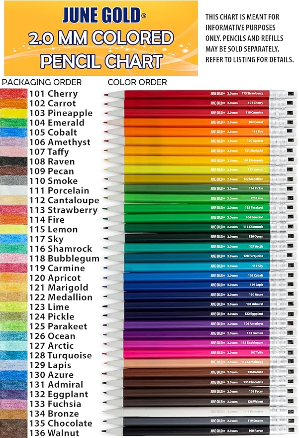 June Gold 36 Pink (Taffy #107) Colored 2.0 mm Lead Refills, Bold Thickness for Heavy Use, Break Resistant with a Convenient Dispenser