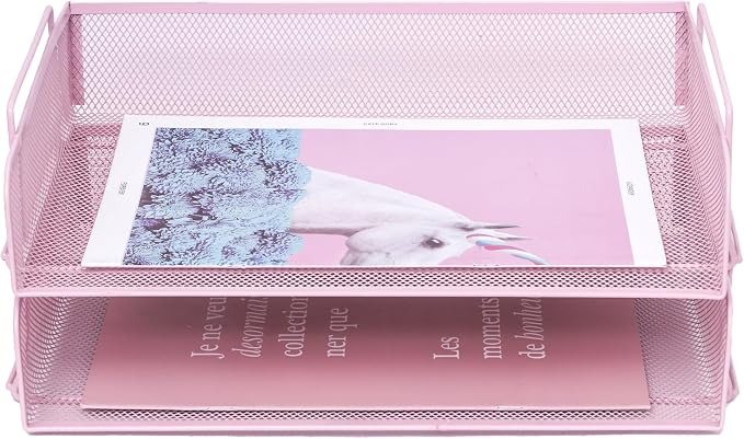 EASEPRES 2 Pack Stackable Desk Paper Tray, Metal Mesh Desktop Document Letter - Image 5