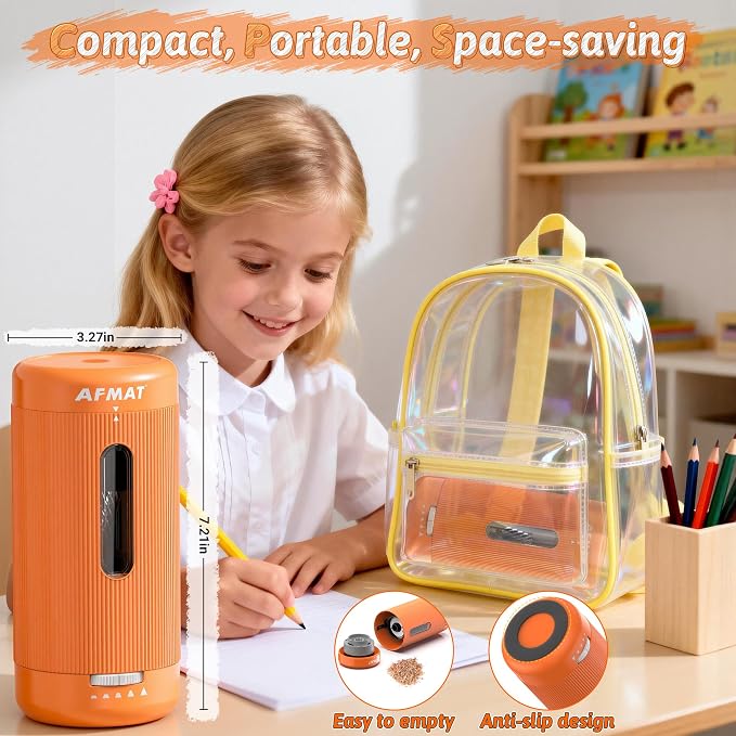 AFMAT Electric Pencil Sharpener, Auto in & Out, 5 Nibs, 7K+ Uses, Fully - Image 6