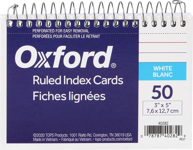 Oxford Spiral Ruled Index Cards, 3 x 5 Inches, 50 per Pack - Image 2