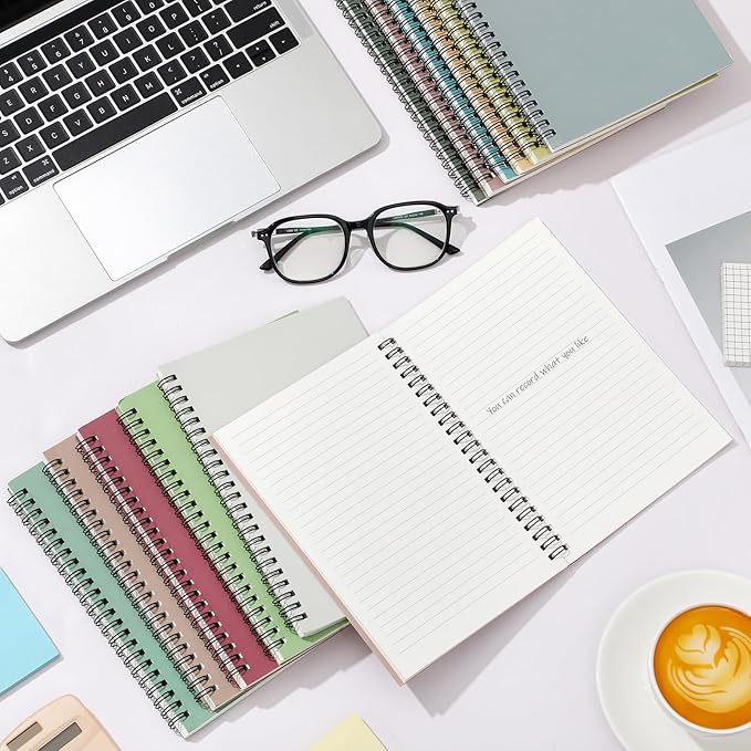 Fuutreo 12 Pcs Spiral Notebook for Work A5 8.3 x 5.7 Inch College Ruled Spiral Journal Notebook Kraft Cover Ruled Paper, 12 Color, 60 Sheets, 120 Pages for Office School (Jewel Color)-DeskLoop Office
