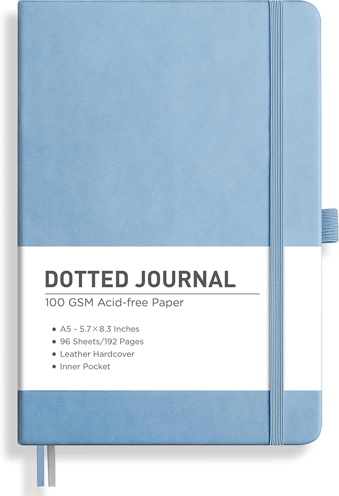 RETTACY Dotted Journal Notebook, 192 Pages, A5 Medium Size, Leather Hardcover by RETTACY