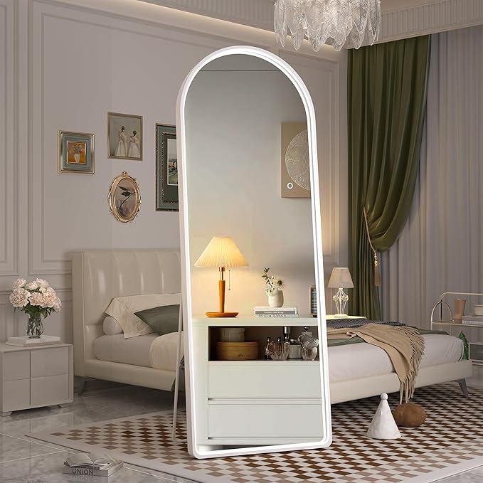 Hasipu 55" X 18" Full Length Mirror with Lights, White Frame Arch Led Mirror Full Length and 3 Colors Temperatures & Brightness Adjustable,Light Up Mirror Full Body for Bedroom Cloakroom Living Room-DeskLoop Office