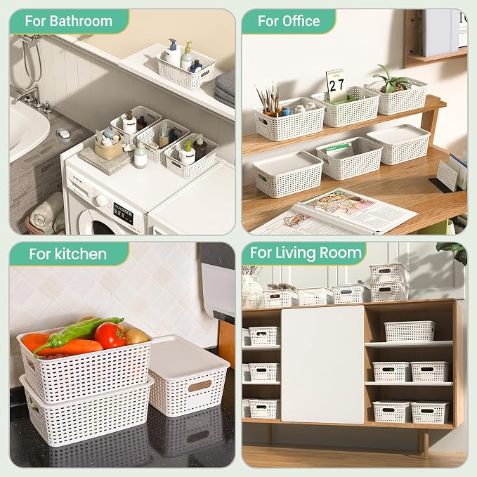 Plastic Storage Baskets with Lid-Plastic Storage Containers Stackable Storage - Image 6