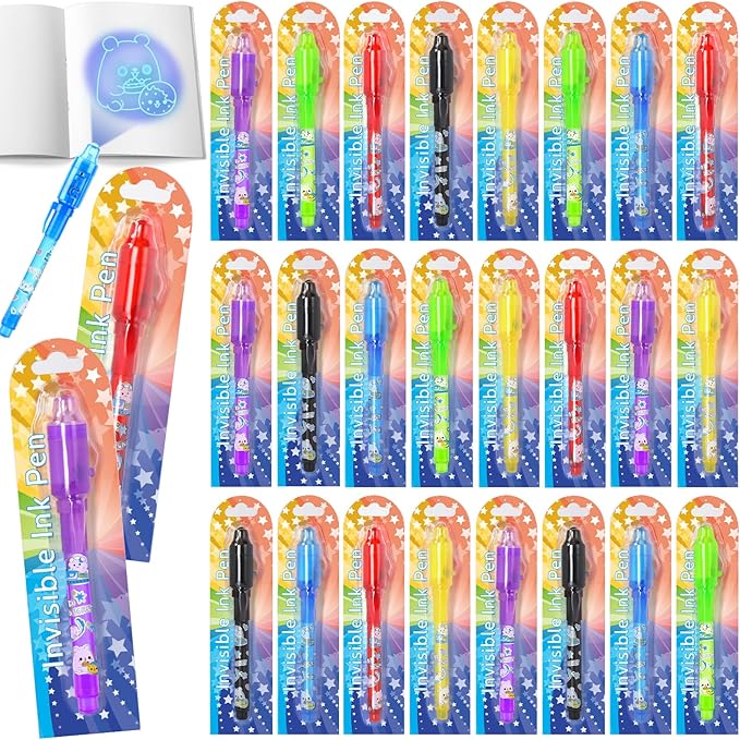 GIFTINBOX Invisible Ink Pen with UV Light for Kids, 24PCS Spy Pen Party Favors for Kids 8-12, Magic Marker for Secret Message, School Supplies Birthday Goody Bag Stuffers for Boys Girls-DeskLoop Office