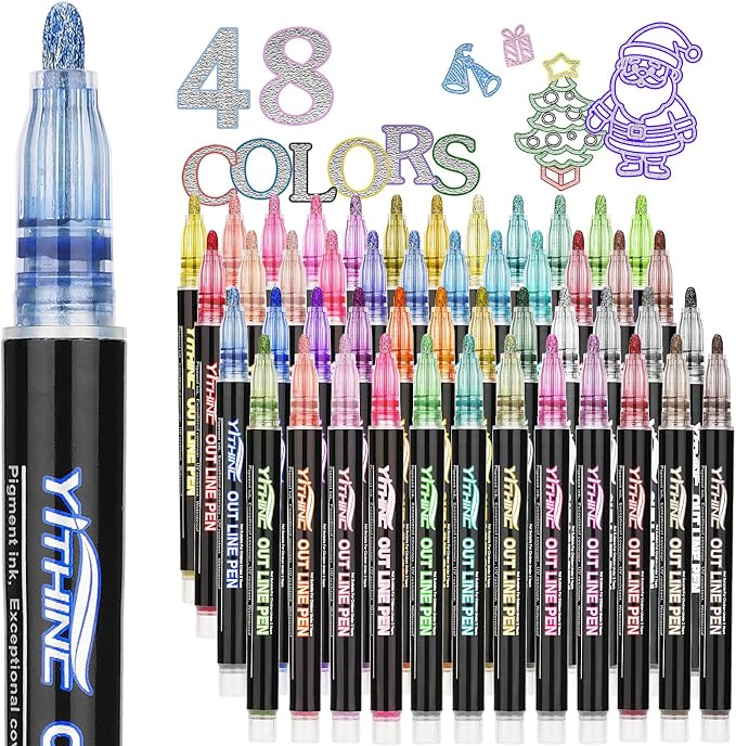 Outline Markers, 48 Metallic Shimmer Glitter Gel Pens, Tween Teen Girl Gifts by YITHINC