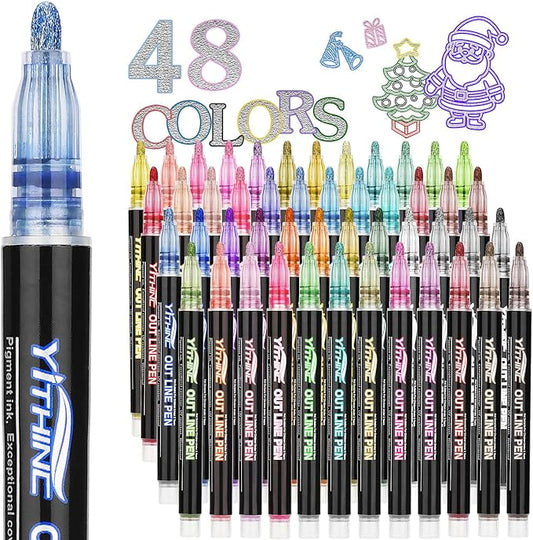 Outline Markers, 48 Metallic Shimmer Glitter Gel Pens, Tween Teen Girl Gifts by YITHINC