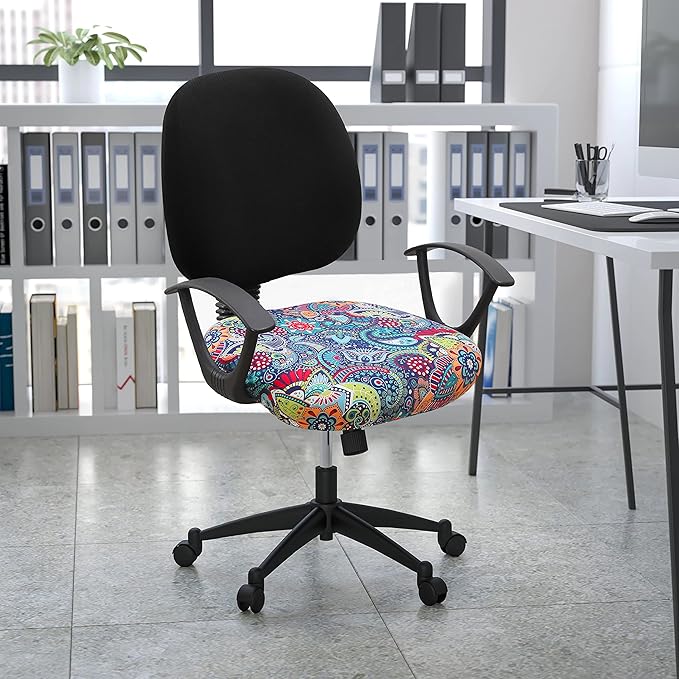 Smiry Printed Office Computer Chair Seat Covers, Stretch Fit Universal Desk Rotating Chair Cover Washable Removable Seat Cushion Protectors - Blue Green-DeskLoop Office