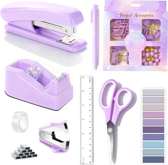 Dimonluce Purple Desk Accessories, Staple Remover, 1000 Staples, Clips Set by Dimonluce