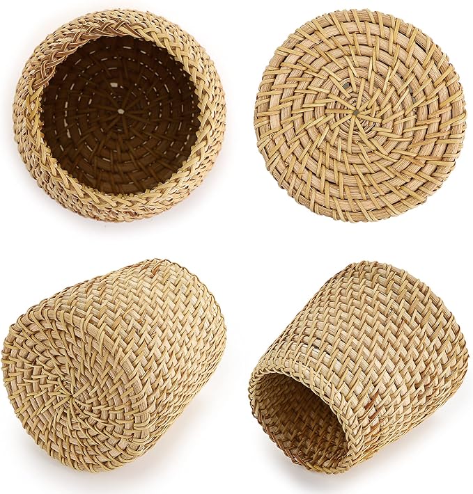 BTSKY Rattan Pen Cup, Handmade Desk Pencil Holders Makeup Brush Holder - Image 3