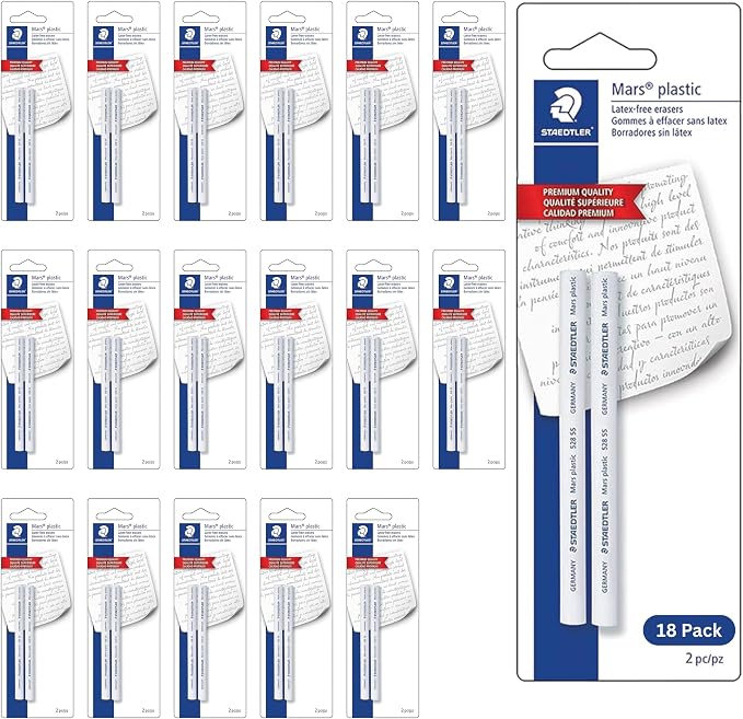 STAEDTLER Mars Plastic Eraser Refills 18-Pack- Latex-Free Erasers, Replacements by Staedtler