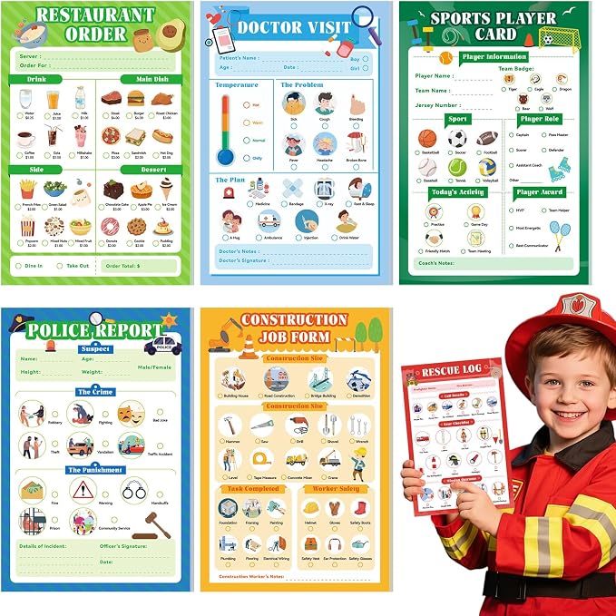 6 Pack Kids Pretend Play Notepads, 40 Pages Kids Playtime Pads by Unknown