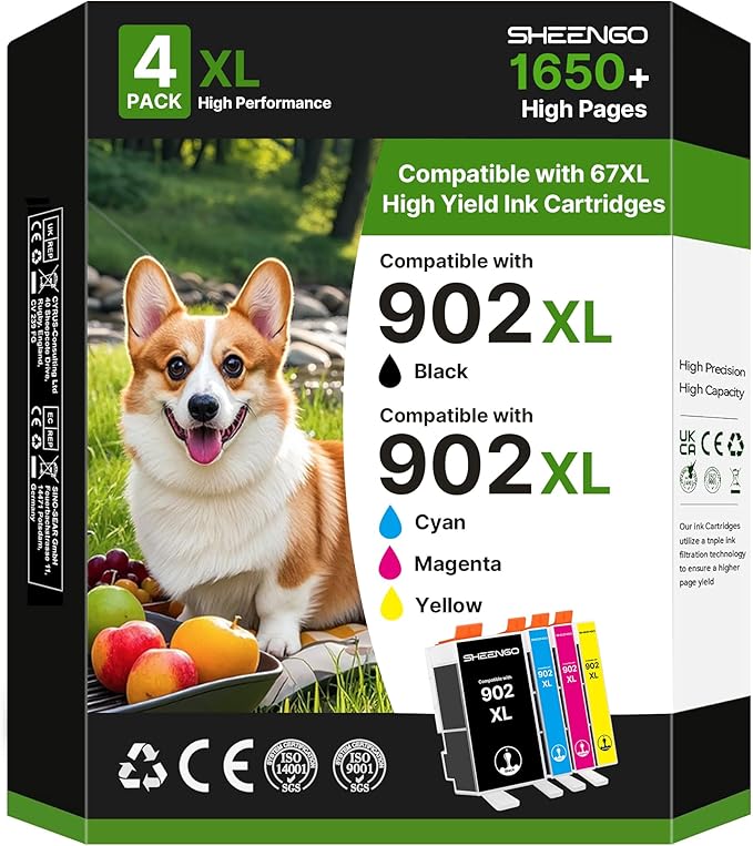 902XL Ink Cartridges for HP Printers Compatible Replacement for HP 902 902 Ink Cartridges HP902 XL for OfficeJet Pro 6978 6968 6974 6975 6960 Officejet 6951 6954 6956 6958 Printer, 4 Pack Latest Chip-DeskLoop Office