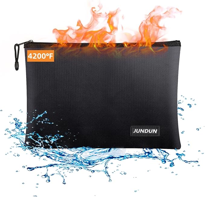 JUNDUN Fireproof Document Bags, 14.2”x 10.0”Waterproof and Fireproof Money Bag by JUNDUN