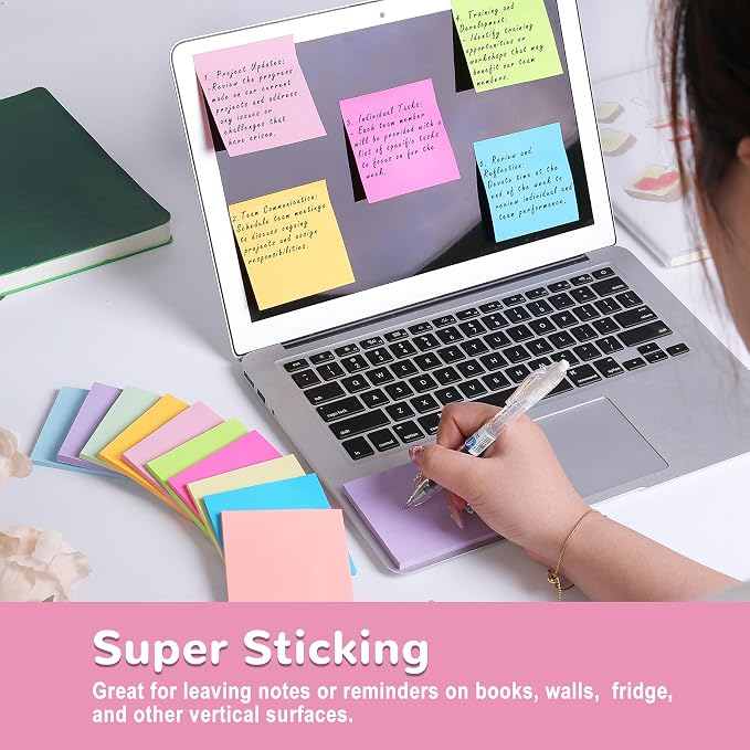 Sticky Notes 3x3 in Post, 12 Bright Colors Sticky Note Self-Stick Notes Pads - Image 3