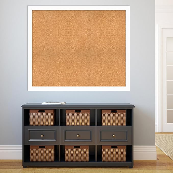 Amanti Art Natural Cork Board for Wall, 39x47 Vision Board with White Frame, Oversize Corkboard Office Decor for Home Organization, Casual Corkboard Pinboard to Display Items for Home Organization in-DeskLoop Office