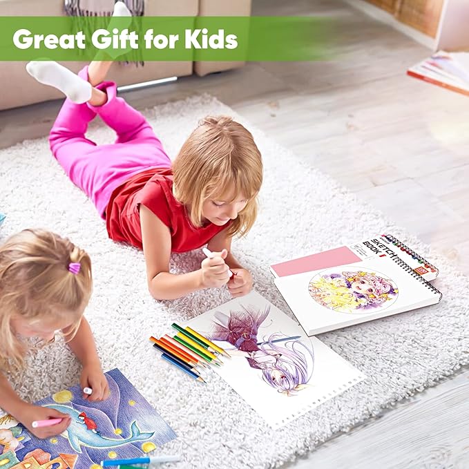 Soucolor Art Supply Set - Sketching & Drawing Kit, 9" x 12" Sketch Book, 2-Pack 100 Sheets Spiral Bound Art Sketchbook, Acid Free-DeskLoop Office