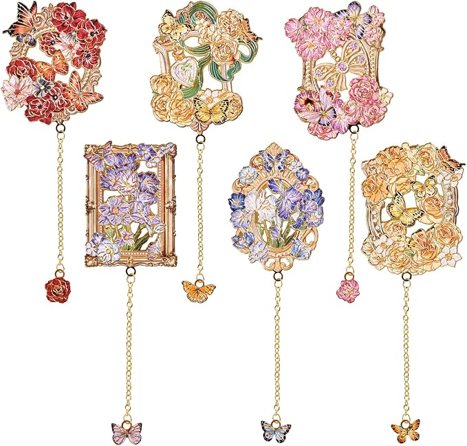 6 Pieces Metal Bookmark, Hollow Flower Book Mark by VYRANA