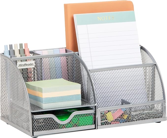 Mind Reader 7-Compartment Desktop Organizer, Metal Mesh Desk Organizer by MindReader