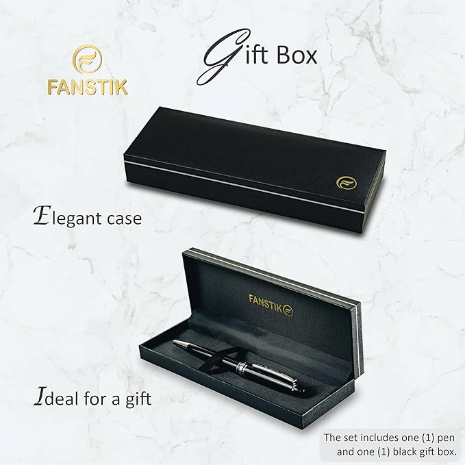 Customized BallPoint pen with name (MADE IN USA), stainless steel, black and silver, luxury engraved pen personalized for men and for women. (BallPoint Black-Silver)-DeskLoop Office