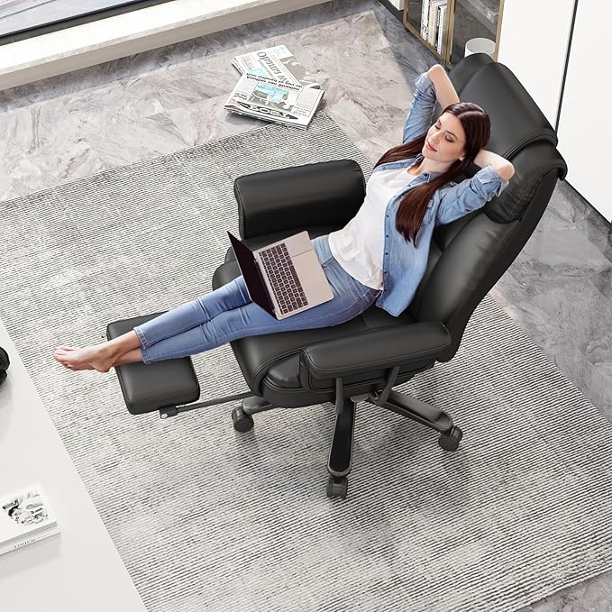 GYI Criss Cross Chair with Wheels, 160° Big and Tall Reclining Office Desk Chair with High Back, Wide Seat, Arms, Footrest, Black-DeskLoop Office