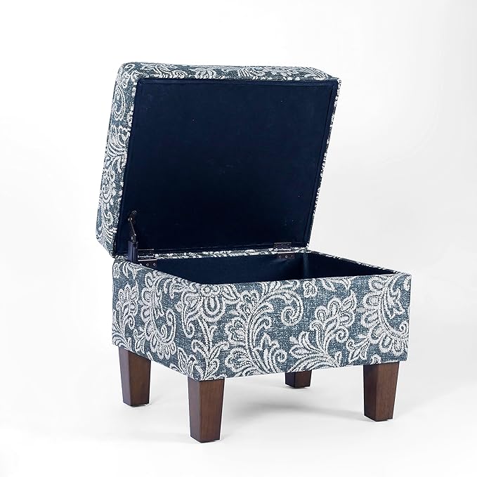 Home Decor | Dinah Collection Modern Storage Ottoman | Ottoman with Storage for Living Room & Bedroom(Blue Denim Jacobean Print)-DeskLoop Office