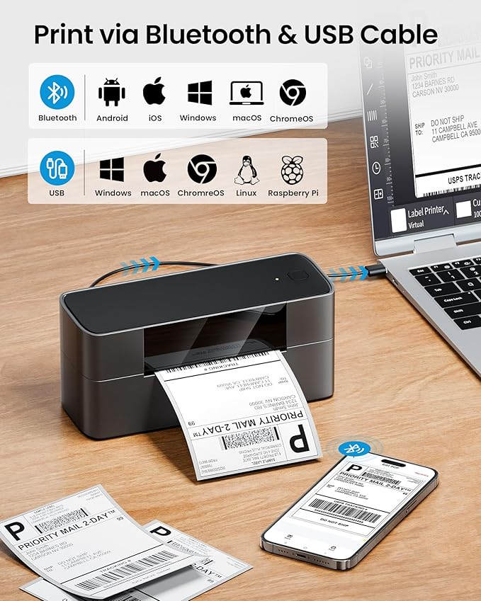 Itari Shipping Label Printer, 245BT Thermal Label Printer 4x6, Bluetooth Label Printers for Small Business, Support iOS, Android, Windows, Amazon, Shopify, USPS-DeskLoop Office